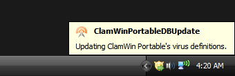 ClamWinPortableDBUpdate popup notifier
